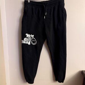 Fanjoy “We’re Still Young” Graphic Sweatpants Black Men’s Medium